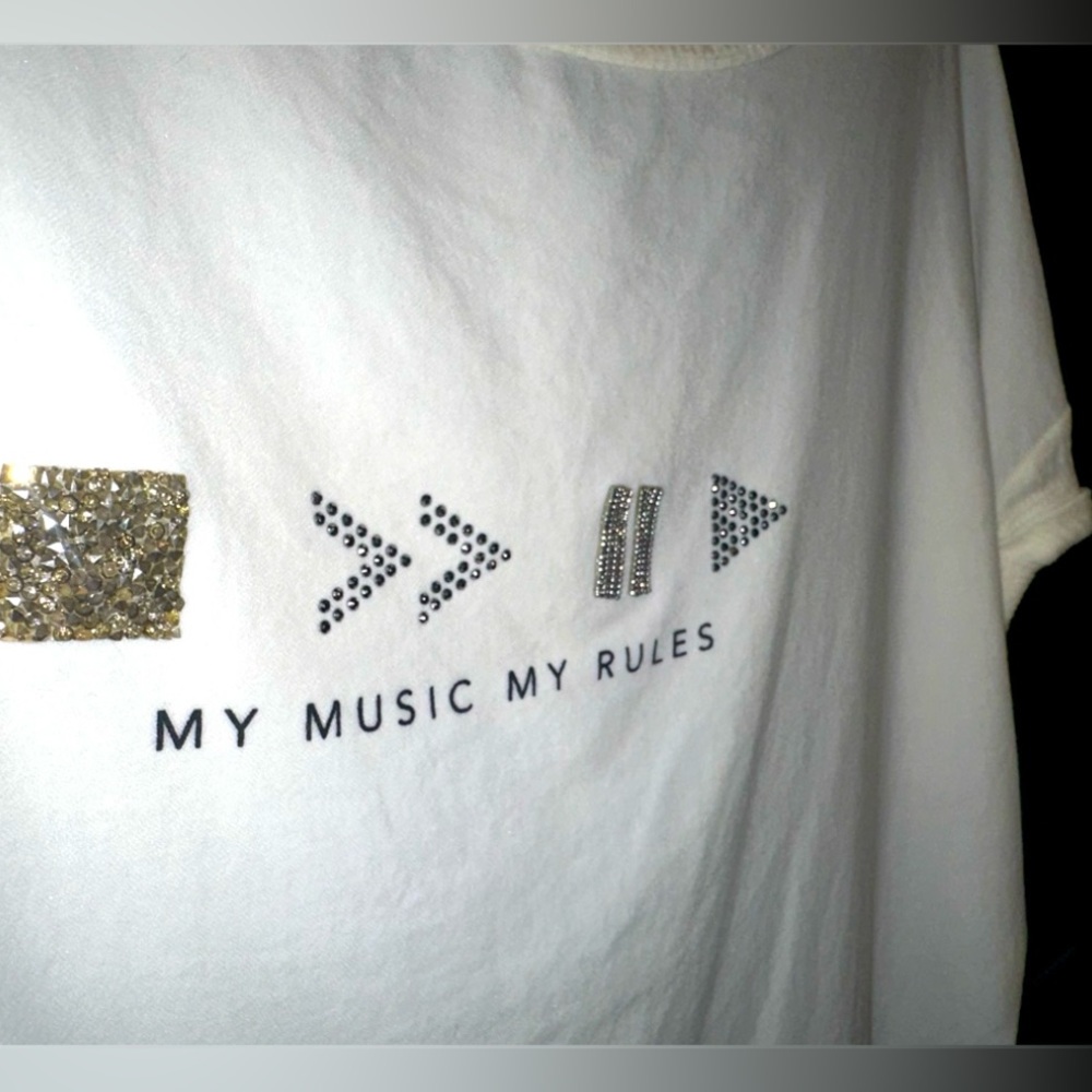 Stradivarius "My Music My Rules," cassette design flowy blouse gems rhinestones - Picture 1 of 10